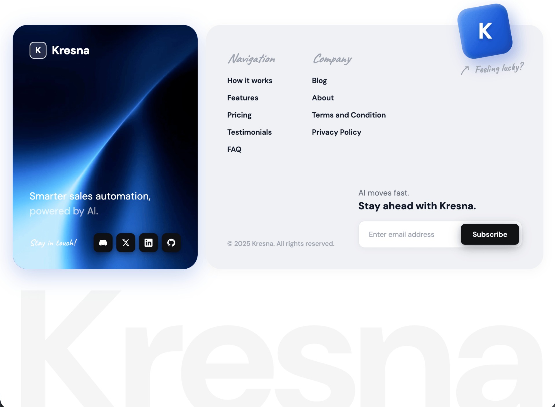 Kresna Footer interface preview