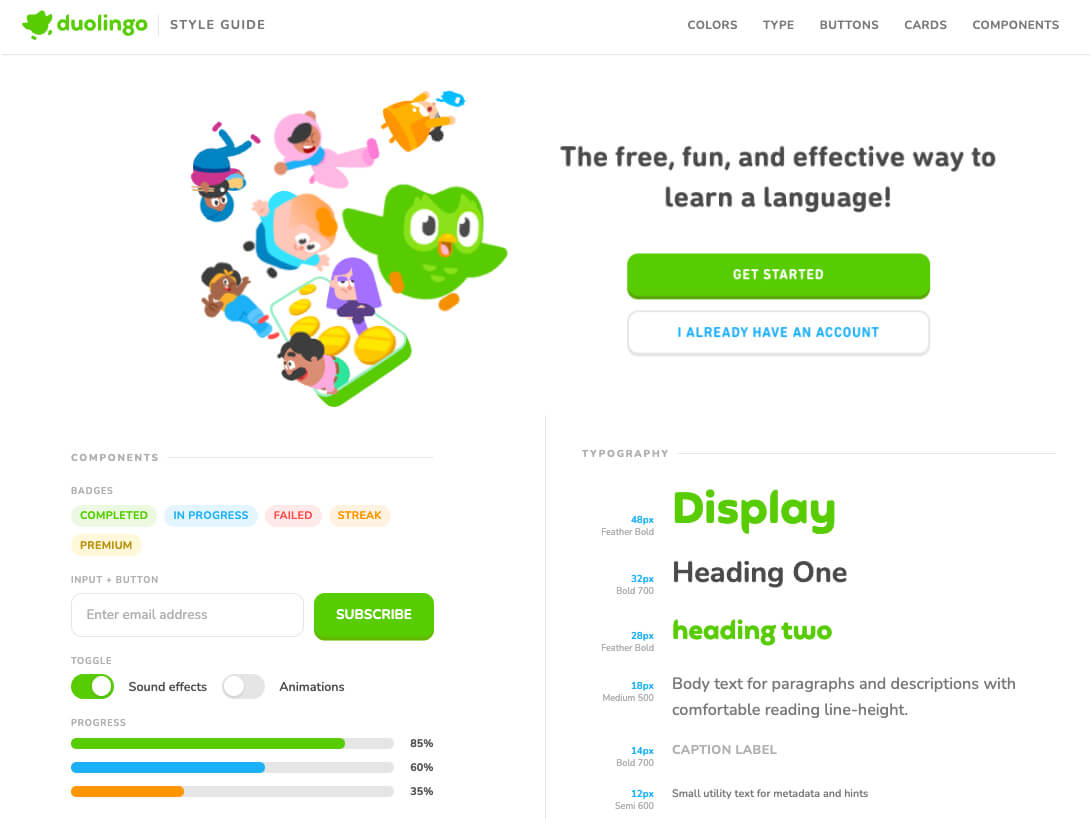 Duolingo Styleguide interface preview