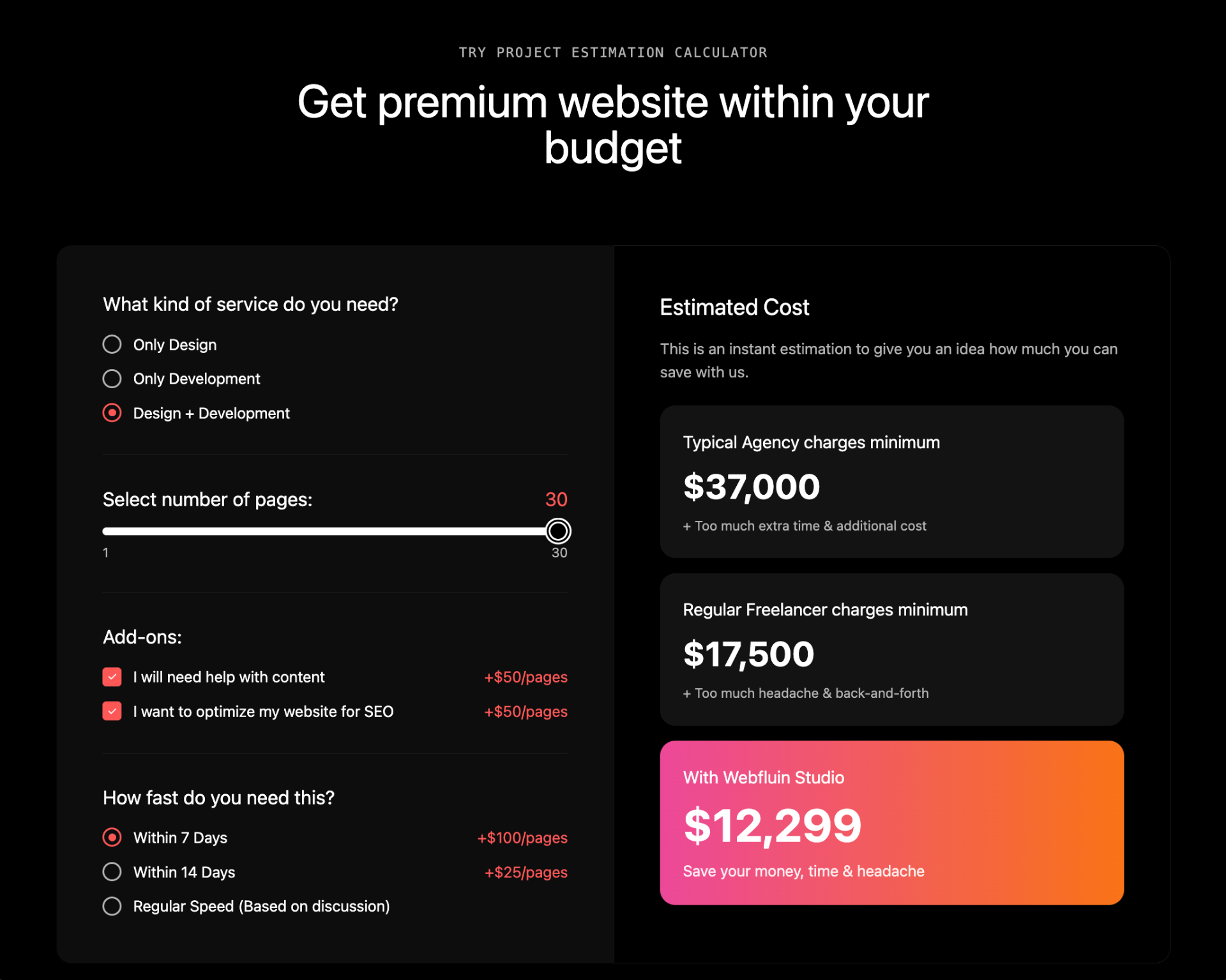 Price Calculator interface preview